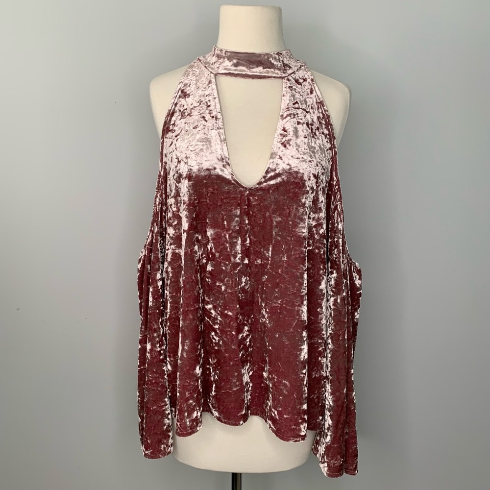 AEO Velvet Mock Neck Cold Shoulder Top